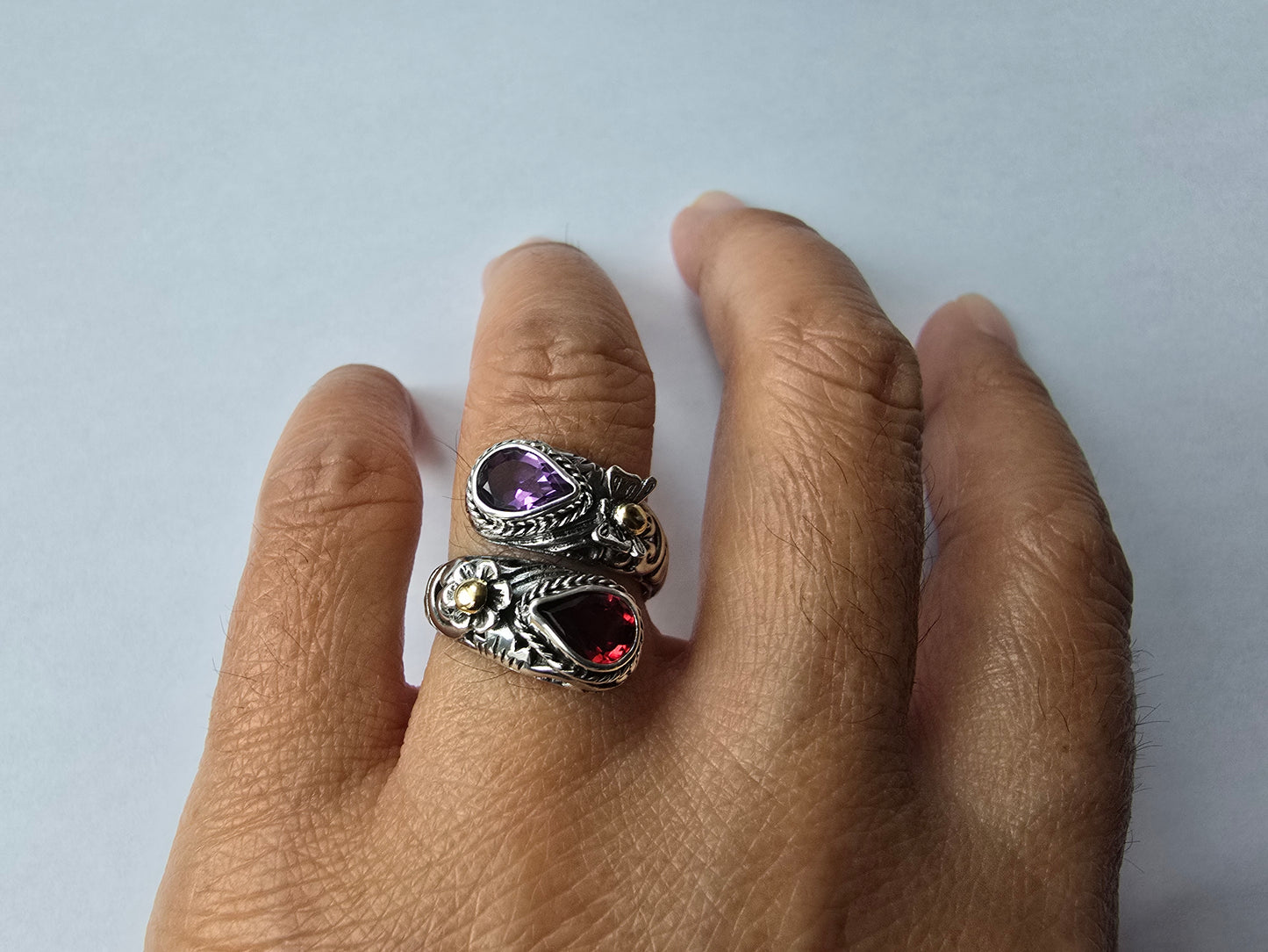 Huggie Ring - Amethyst & Garnet