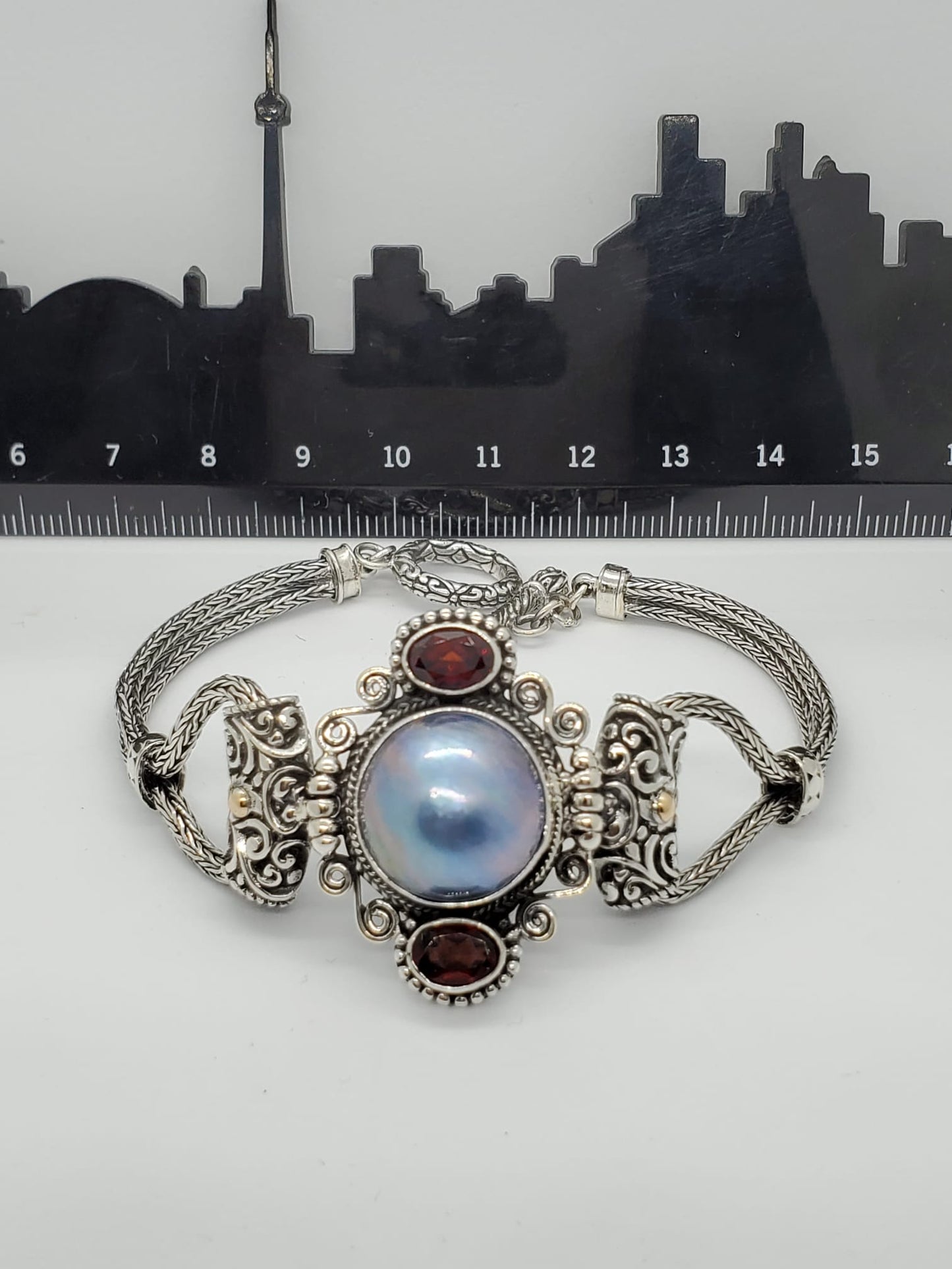 Mabe Pearl and Garnet Bracelet