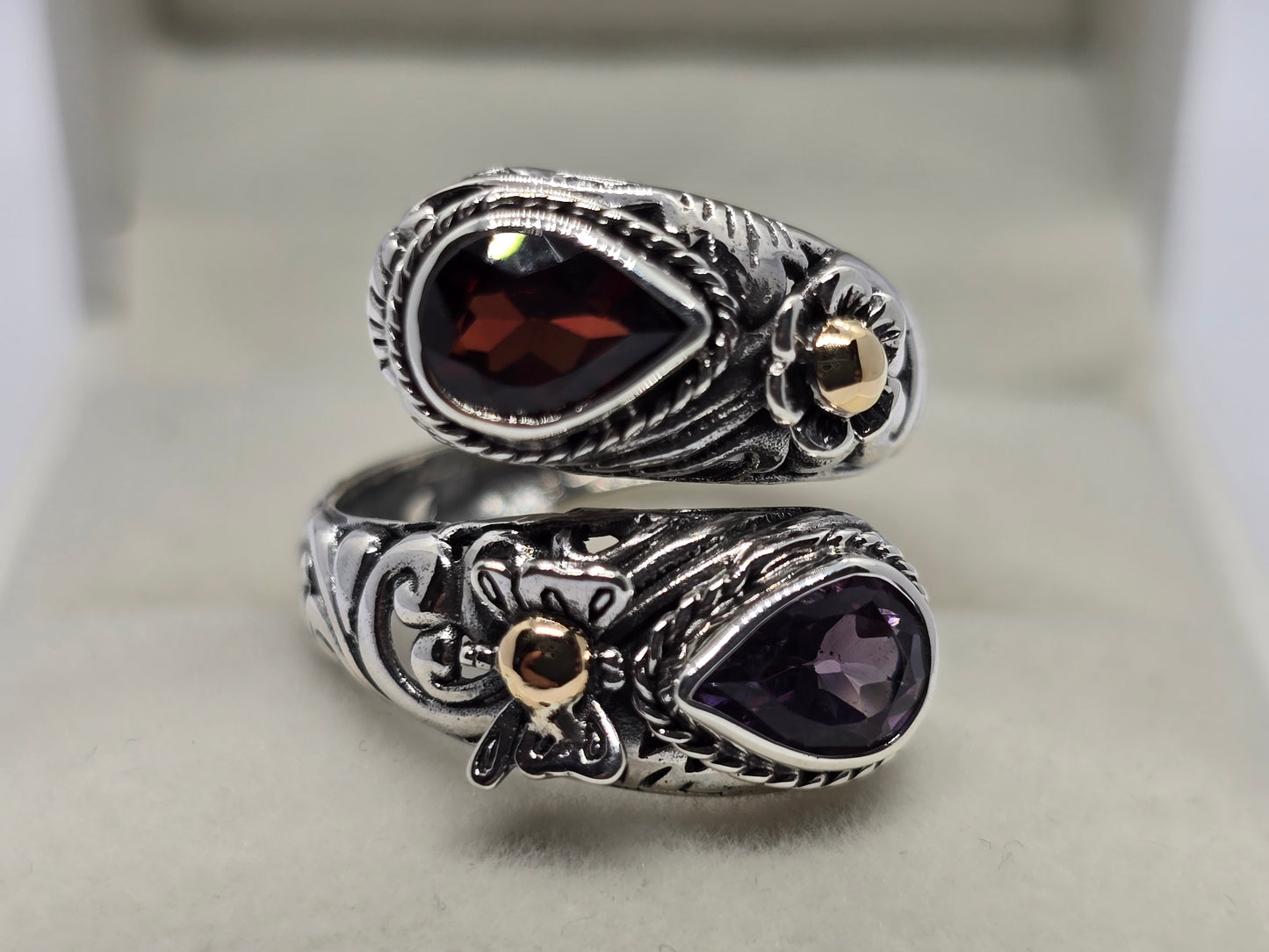 Huggie Ring - Amethyst & Garnet