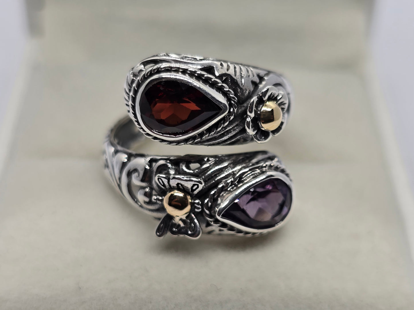 Huggie Ring - Amethyst & Garnet